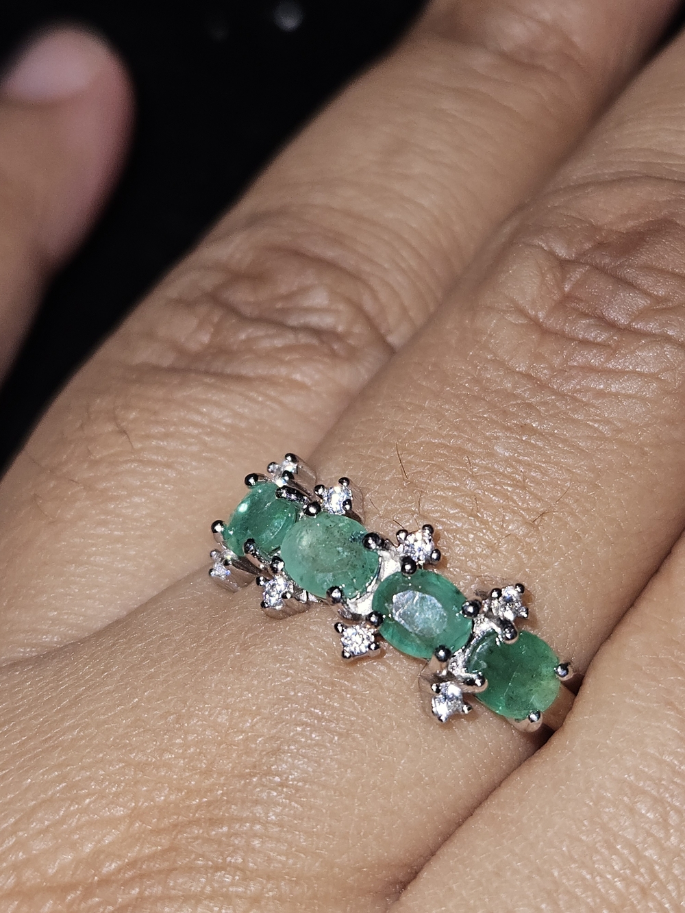 925S Emerald with Clear Quartz Accent Stones Ring